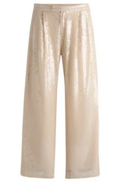 Hugo Boss Straight-fit Trousers In Sequinned Stretch Fabric In Light Orange