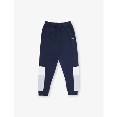 Hugo Boss Kids' Navy Straight-leg Cotton-blend Jogging Bottoms 4-16 In Blue