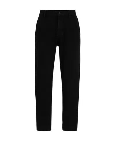 Hugo Boss Straight-leg Cotton Trousers In Black