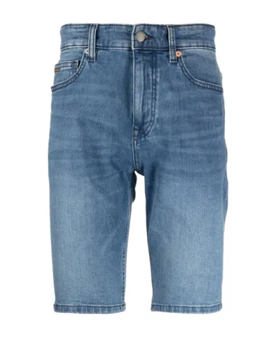 Hugo Boss Straight-leg Denim Shorts In Blue