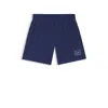 Hugo Boss Straight-leg Shorts In Stretch Cotton With Logo Print In Blue