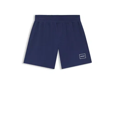 Hugo Boss Straight-leg Shorts In Stretch Cotton With Logo Print In Blue