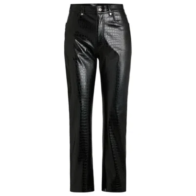Hugo Boss Straight-leg Trousers In Crocodile-embossed Faux Leather In Black