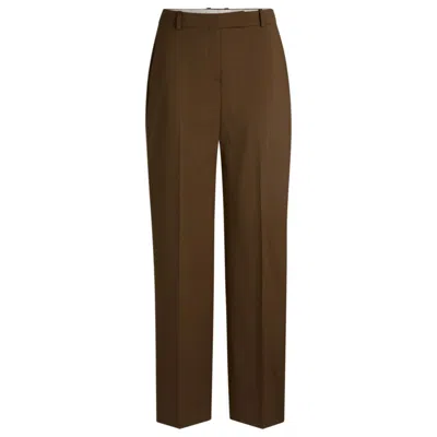 Hugo Boss Straight-leg Trousers In Virgin Wool In Brown