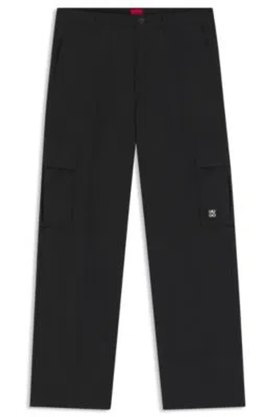 Hugo Boss Straight-fit Cargo Trousers In Waxed Fabric In Black