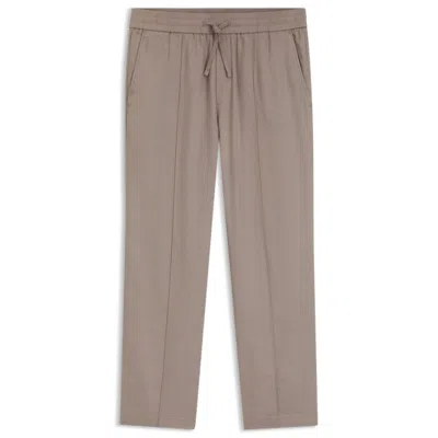 Hugo Boss Straight-fit Drawstring Trousers In A Linen Blend In Brown