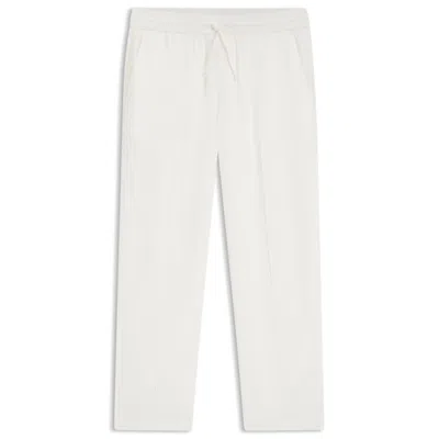 Hugo Boss Straight-fit Drawstring Trousers In A Linen Blend In White