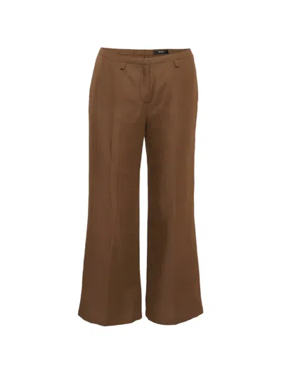 Pre-owned Hugo Boss Straight-fit Pleated Trousers In Brown