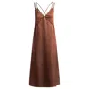 Hugo Boss Strappy Dress In Crinkle Satin In Brown