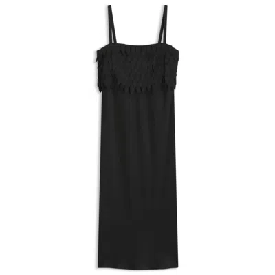 Hugo Boss Strappy Dress With Laser-cut Shapes In Black