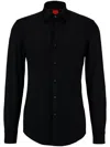 Hugo Boss Slim-fit Shirt In Stretch-cotton Satin With Piping In Black