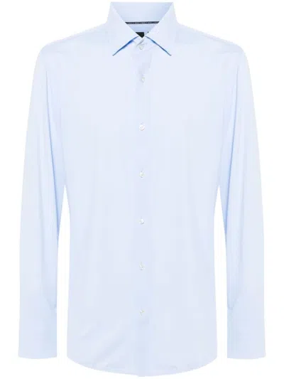 Hugo Boss Spread-collar Jersey Shirt In Blue