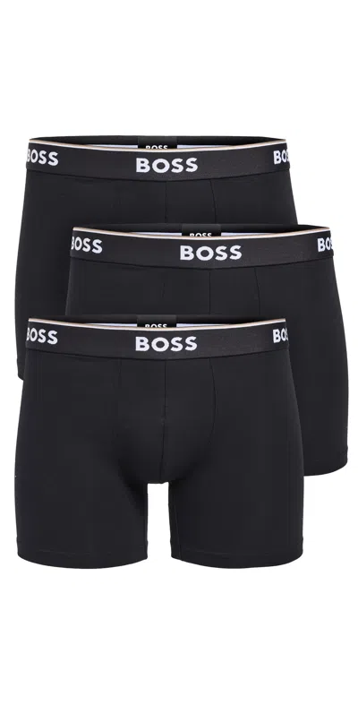 HUGO BOSS STRETCH COTTON BOXER BRIEFS 3 PACK BLACK