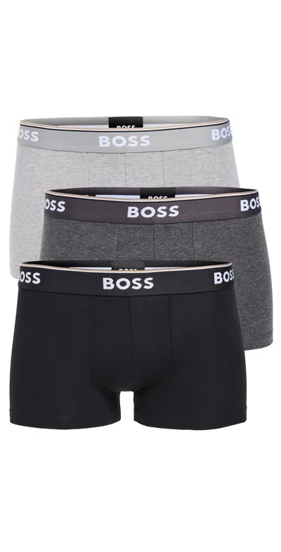 HUGO BOSS STRETCH COTTON 3 PACK TRUNKS GREY