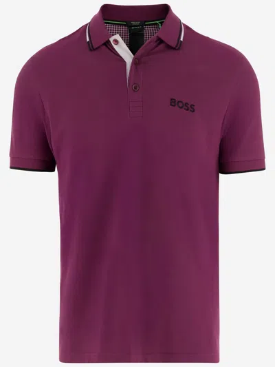 Hugo Boss Stretch Cotton Blend Polo Shirt With Logo In Purple