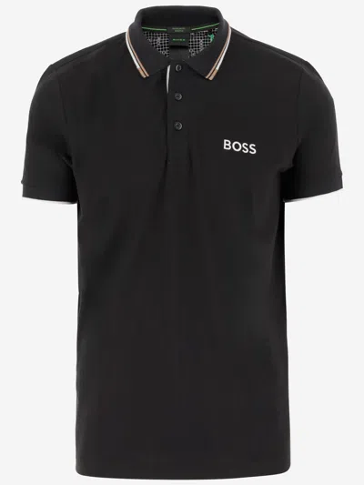 Hugo Boss Stretch Cotton Blend Polo Shirt With Logo In Black