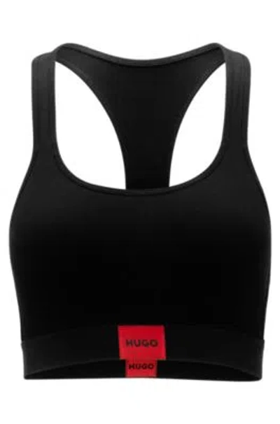 Hugo Boss Stretch-cotton Bralette With Logo Label In Black