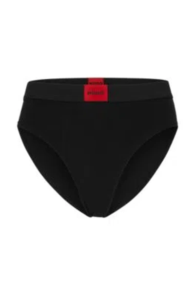 Hugo Boss Stretch-cotton Briefs With Red Logo Label In Black