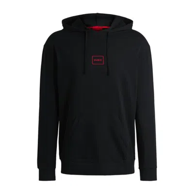 Hugo Boss Stretch-cotton Hoodie With Logo Print In Black