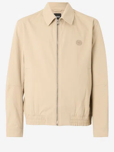 Hugo Boss Stretch Cotton Jacket In Neutral