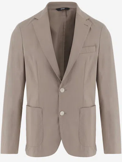 Hugo Boss Stretch Cotton Jacket In Neutral