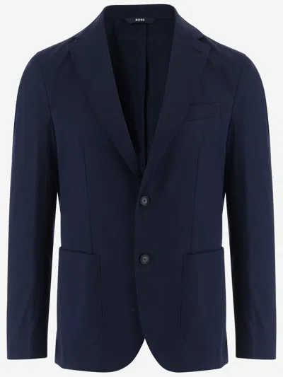 Hugo Boss Stretch Cotton Jacket In Blue