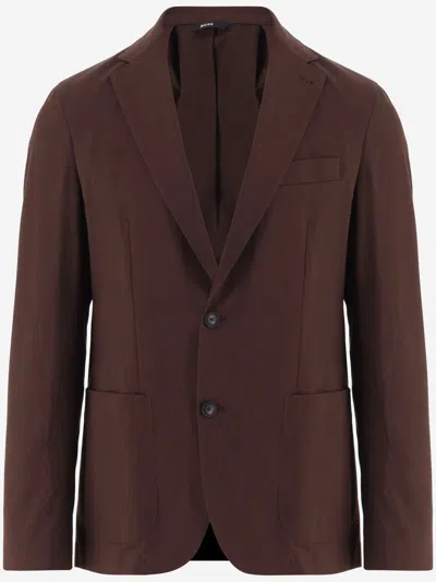 Hugo Boss Stretch Cotton Jacket In Brown