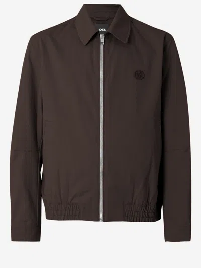 Hugo Boss Stretch Cotton Jacket In Brown