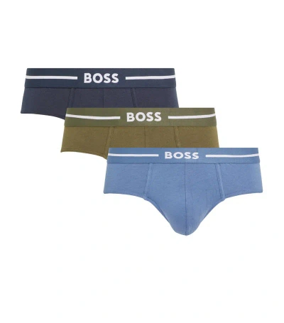 Hugo Boss Stretch-cotton Logo Briefs (pack Of 3) In Multi