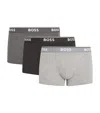 Hugo Boss Boss Bodywear 3-pack Power Logo Waistband Long Length Trunks In Grey