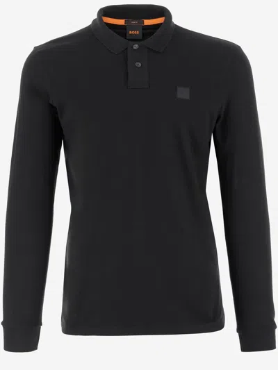 Hugo Boss Stretch Cotton Long Sleeve Polo Shirt In Blue