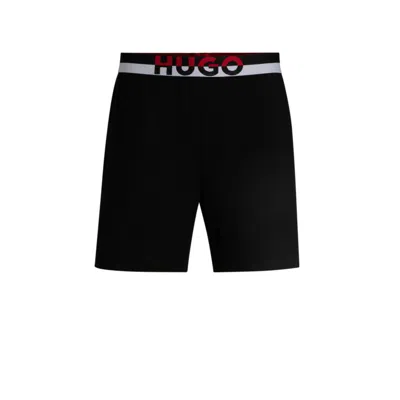 Hugo Boss Stretch-cotton Pajama Bottoms With Color-blocked Waistband In Black