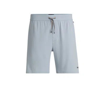 Hugo Boss Stretch-cotton Pajama Shorts With Logo Print In Blue