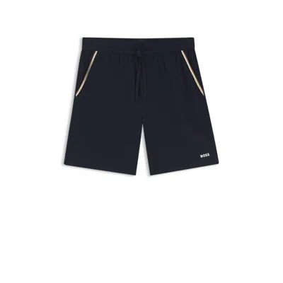 Hugo Boss Stretch-cotton Pajama Shorts With Signature-stripe Tape In Blue