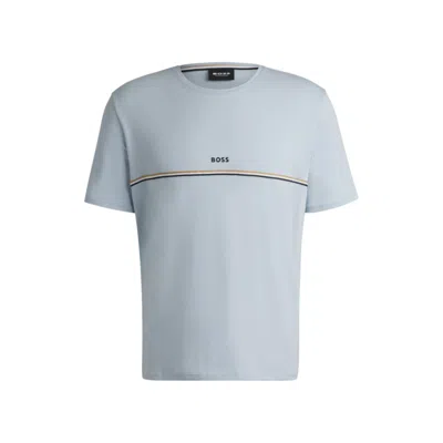 Hugo Boss Stretch-cotton Pajama T-shirt With Logo Print In Blue