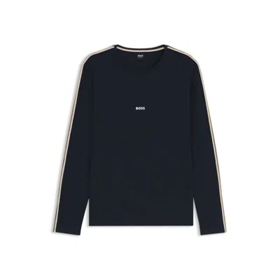 Hugo Boss Stretch-cotton Pajama Top With Tape Trims In Blue