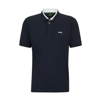Hugo Boss Stretch-cotton Polo Shirt With 3d-stripe Collar In Dark Blue