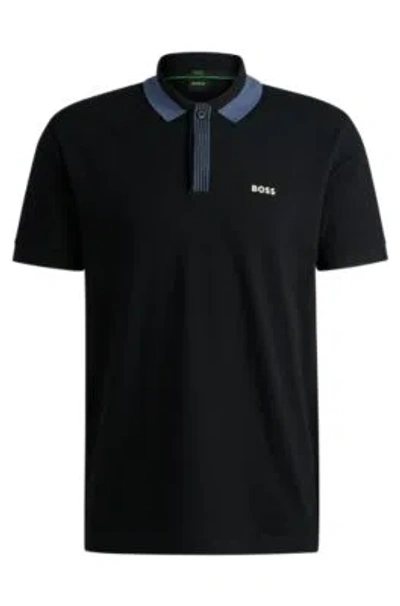 Hugo Boss Stretch-cotton Polo Shirt With Contrast Logo In Black