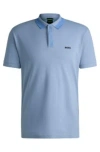Hugo Boss Stretch-cotton Polo Shirt With Contrast Logo In Light Blue