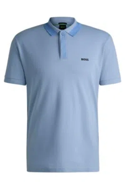 Hugo Boss Stretch-cotton Polo Shirt With Contrast Logo In Light Blue