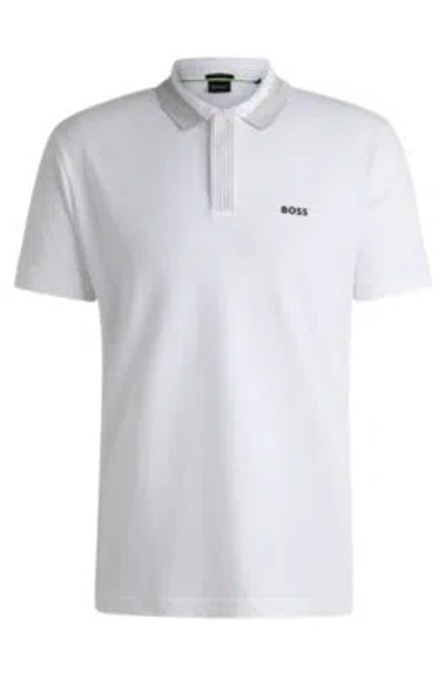 Hugo Boss Stretch-cotton Polo Shirt With Contrast Logo In White