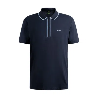 Hugo Boss Stretch-cotton Polo Shirt With Contrast Stripes In Blue