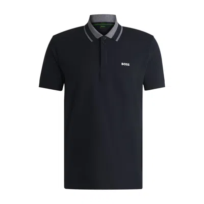 Hugo Boss Stretch-cotton Polo Shirt With Logo Detail In Blue