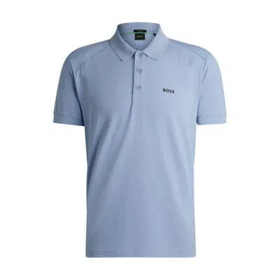Hugo Boss Stretch-cotton Polo Shirt With Striped Tape Inserts In Blue