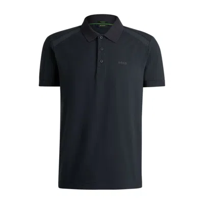 Hugo Boss Stretch-cotton Polo Shirt With Striped Tape Inserts In Black