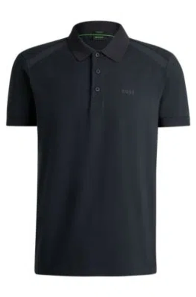 Hugo Boss Stretch-cotton Polo Shirt With Striped Tape Inserts In Dark Blue