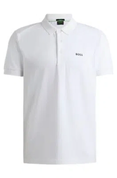 Hugo Boss Stretch-cotton Polo Shirt With Striped Tape Inserts In White