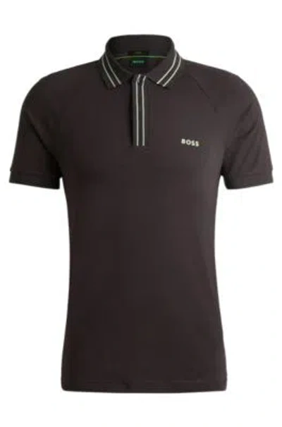Hugo Boss Stretch-cotton Polo Shirt With Stripes And Logo In Dark Grey