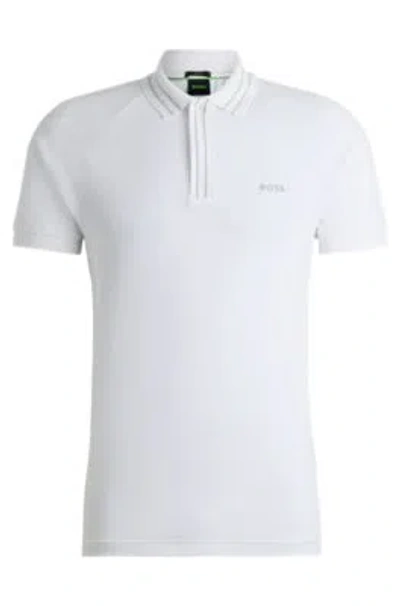 Hugo Boss Stretch-cotton Polo Shirt With Stripes And Logo In White