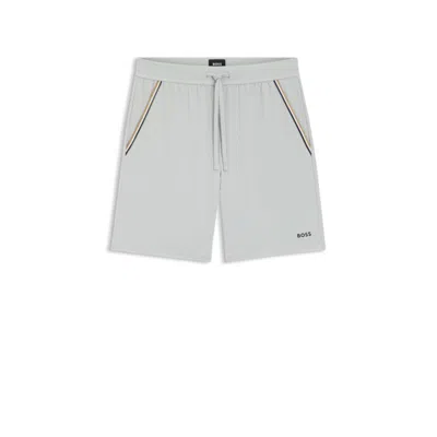 Hugo Boss Stretch-cotton Pyjama Shorts With Signature-stripe Tape In Gray